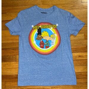 Nickelodeon Hey Arnold Graphic T-Shirt Men Medium Distressed Blue 90s Cartoon